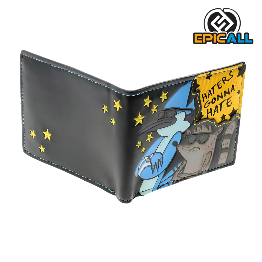 Foto de la billetera abierta vista por la parte de afuera, se aprecia todo el diseño