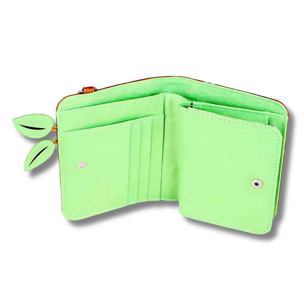 Billetera Groot de Guardianes de la Galaxia Marvel, abierta para verla por dentro.