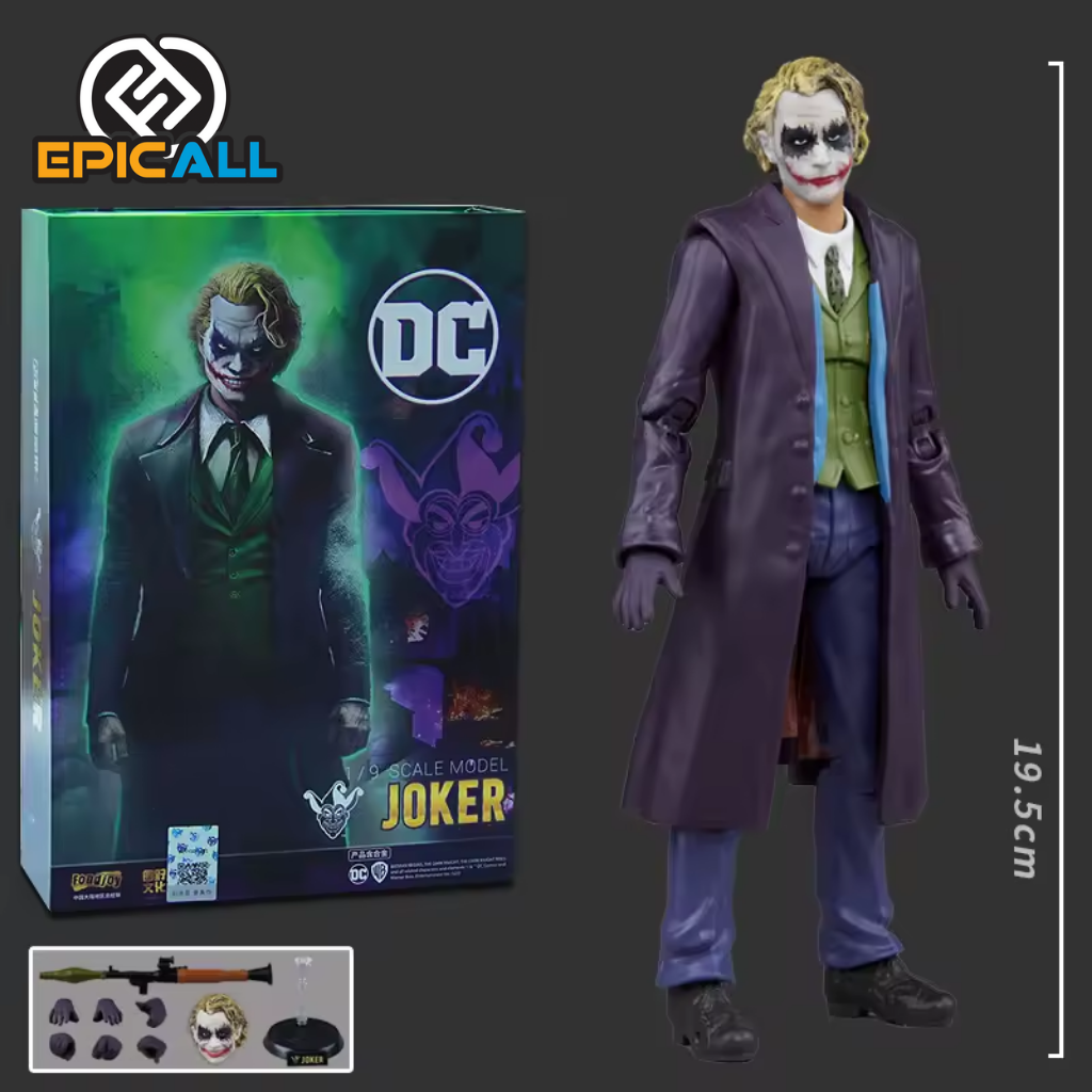 Una figura de acción articulada del Joker, interpretado por Heath Ledger de 20 cm aprox
