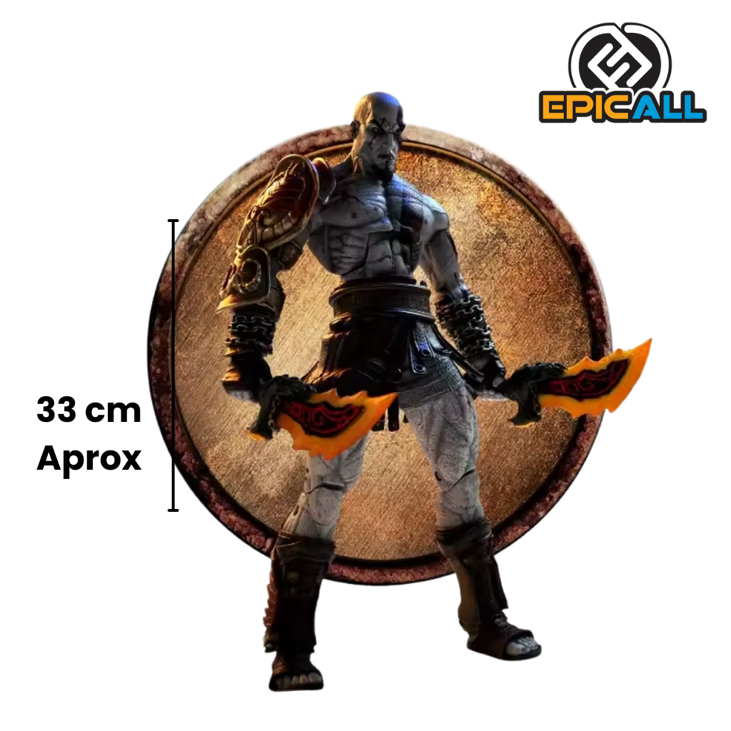 Una figura de acción de Kratos, el protagonista de la saga de videojuegos God of War.  tamaño 30 cm aprox.