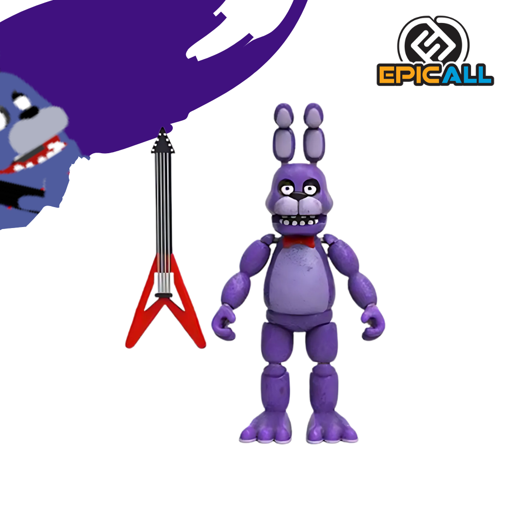 Figura articulada de Bonnie de Five Nights at Freddy's, incluye guitarra eléctrica roja. Tamaño 15 cm de altura, ideal para coleccionistas.