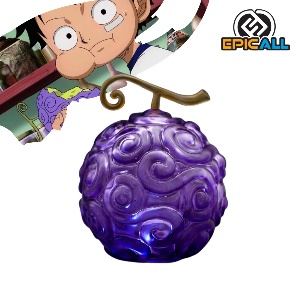 Una réplica de la Fruta del Diablo Gomu Gomu no Mi de One Piece. Es una fruta de color púrpura con un tallo dorado y una textura rugosa. Emite una luz suave desde su interior.