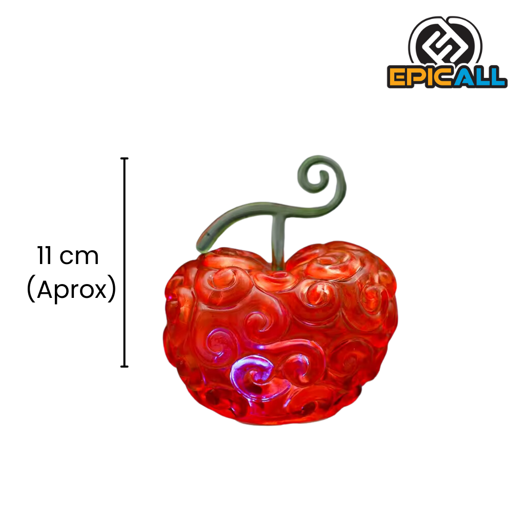 Una réplica de la Fruta Ope Ope no Mi de One Piece. Es una fruta de color rojo de 11 cm de alto aproximadamente