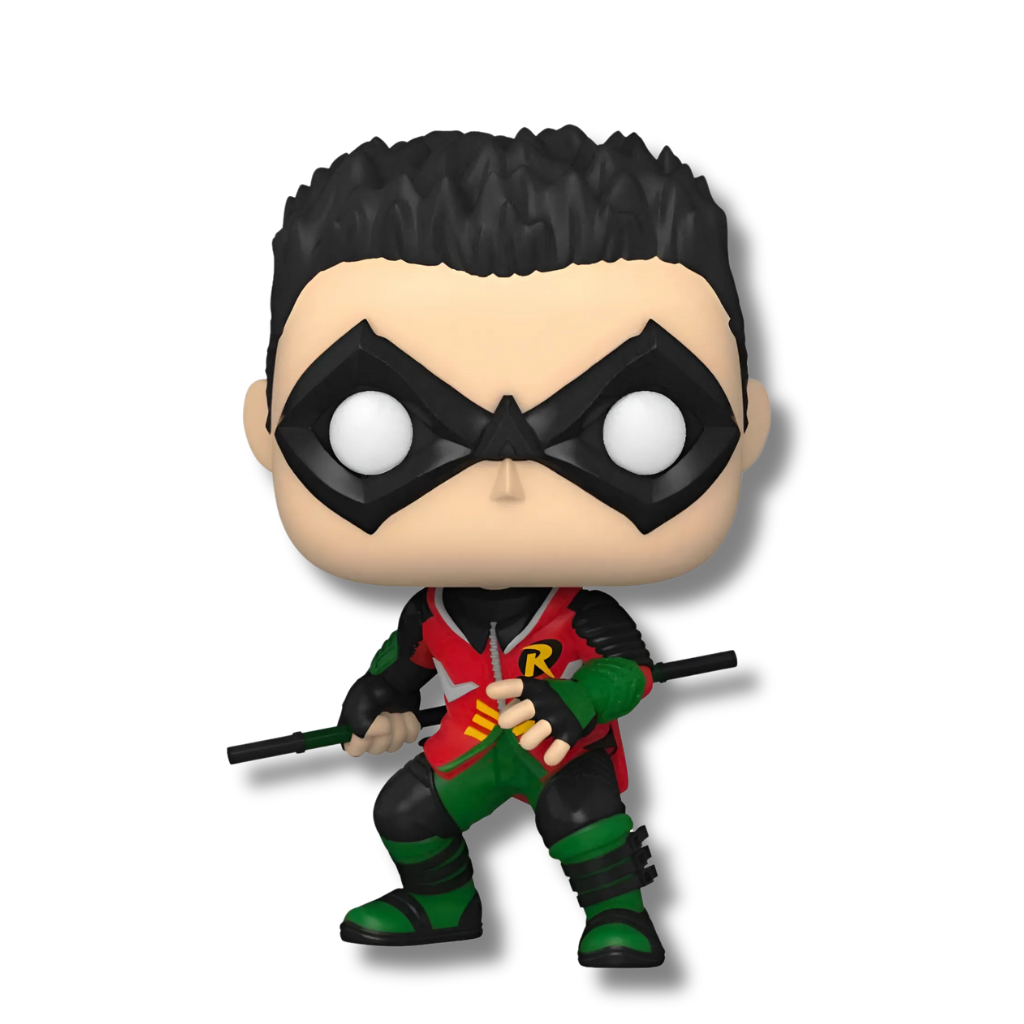 Figura funko pop de Robin #892 del videojuego Gotham Knights, con fondo blanco.