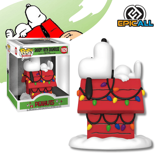 Funko Pop Deluxe Snoopy With Doghouse #1629, Figura de Snoopy durmiendo arriba de su casa, es la version de navidad.