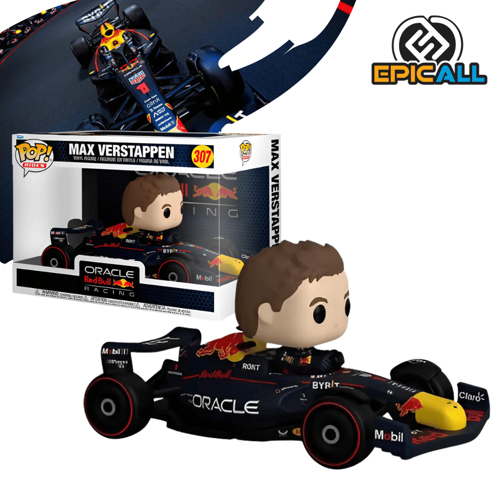 Funko Pop! Rides Max Verstappen En Automovil #307 de la escuderia RedBull piloto muy conocido de la Formula 1. Atras se puede apreciar la caja del producto.