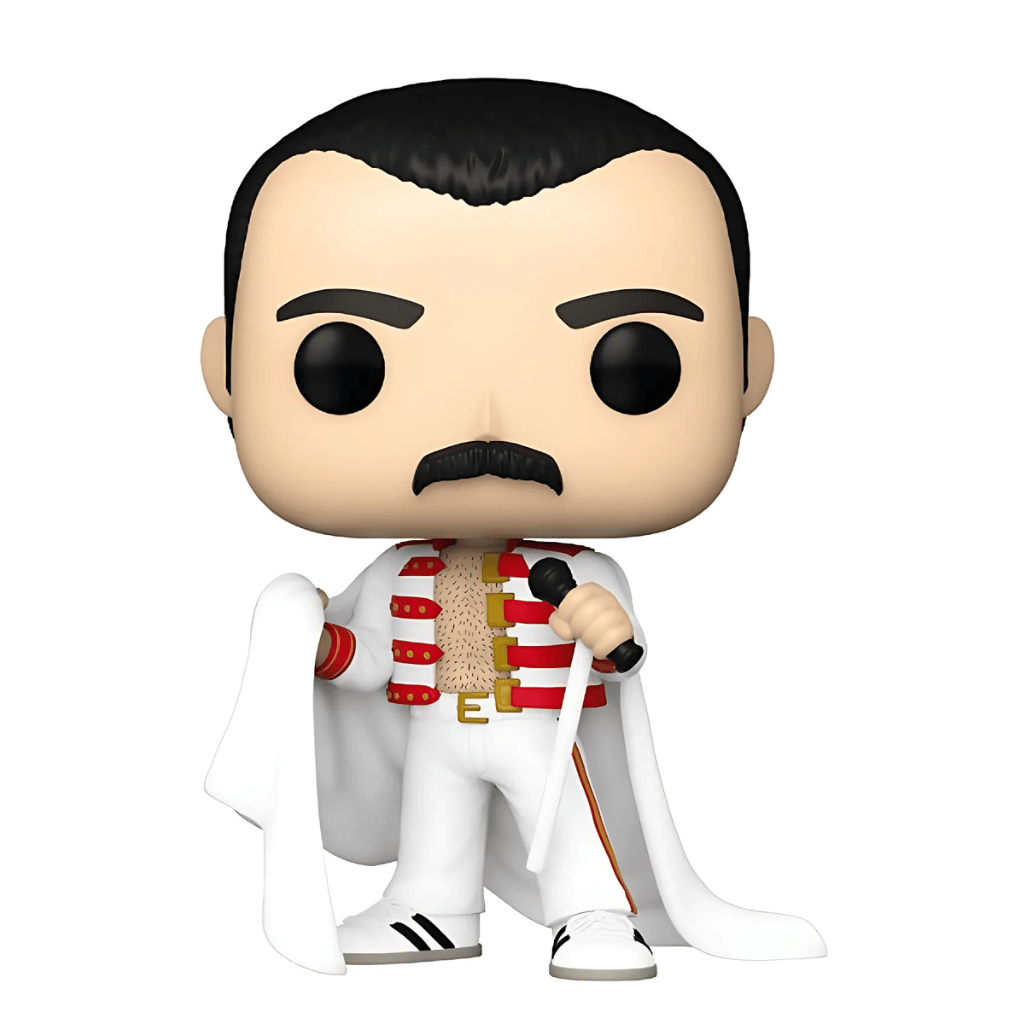 Figura Funko Pop Freddie Mercury #414 – Queen – Con Capa y Corona, con fondo blanco.