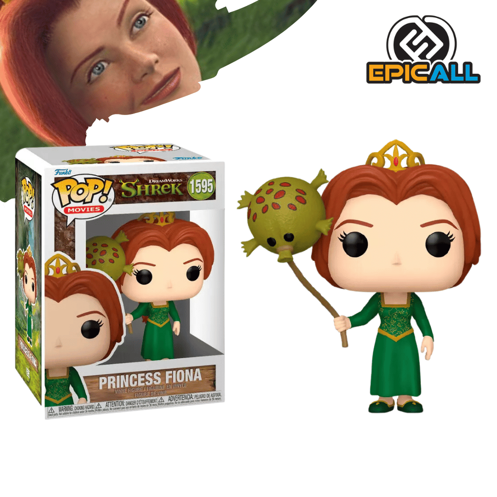 Una figura de vinilo de la Princesa Fiona, un personaje de la saga de Shrek. Fiona está representada con un vestido verde y cabello rojo, en su forma humana. Tiene una expresión amable y está de pie sobre una base.