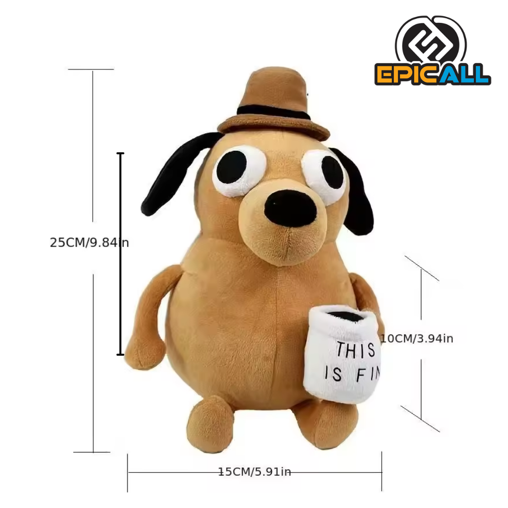 Un peluche de un perro. El perro es de color marrón claro medidas 25 cm de alto 15 cm de ancho