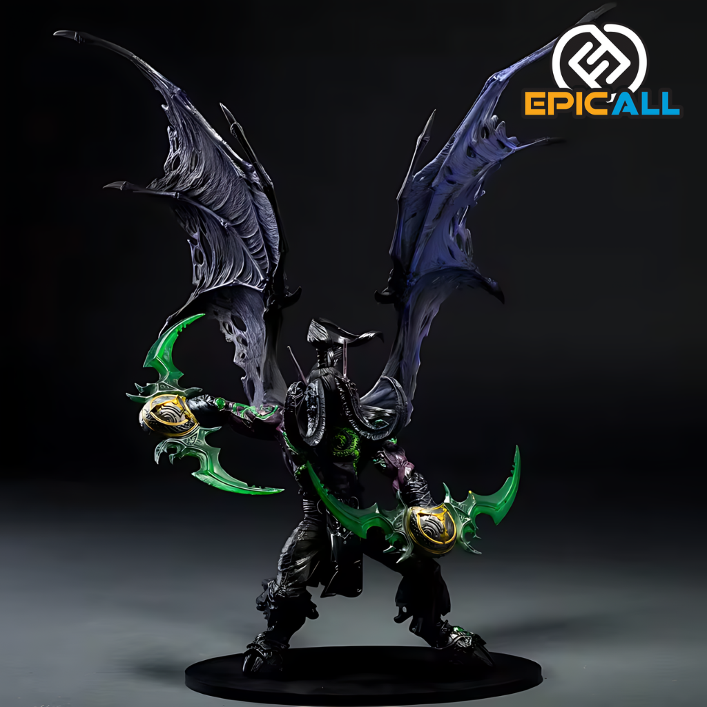 Estatua de Illidan Stormrage de 20cm con alas extendidas y armado con las Glaives de Azzinoth.