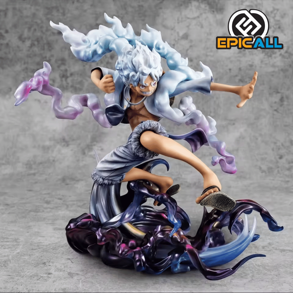 Foto real de la figura vista desde el lateral derecho, con un fondo gris.