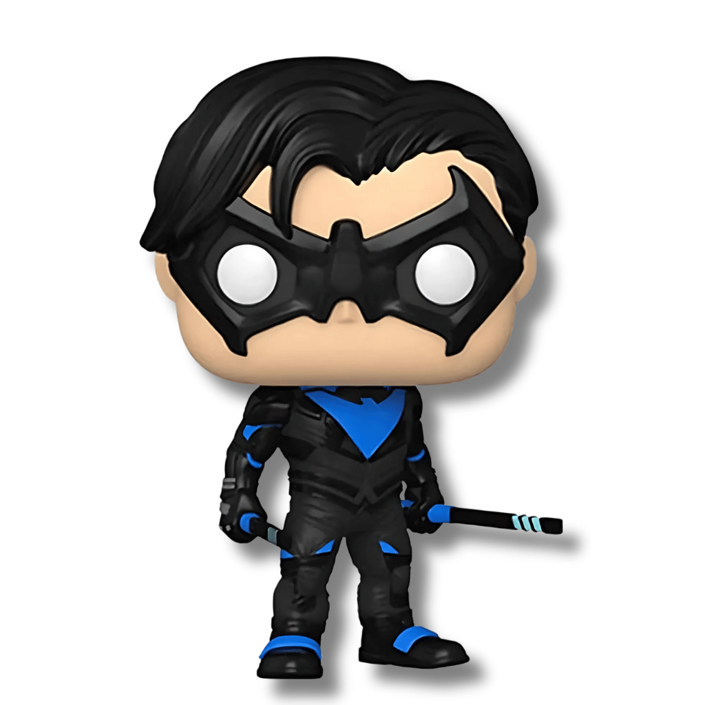 Funko Pop de Nightwing #894 del videojuego Gotham Knights, con fondo blanco.