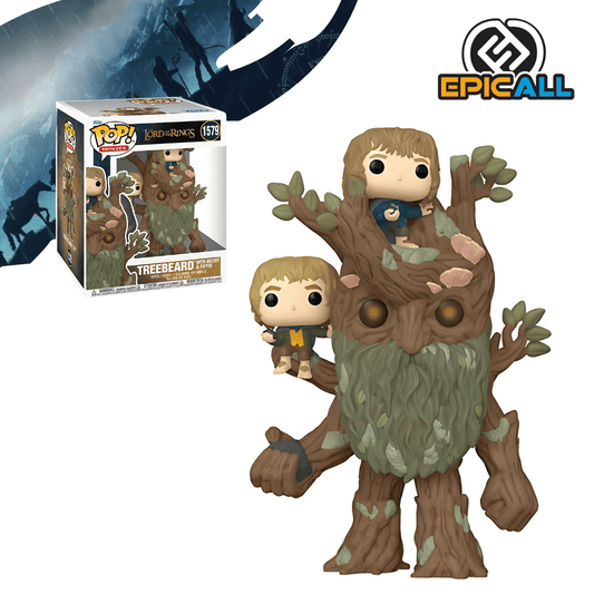 Funko Pop de Treebeard con Merry y Pippin del The Lord of the Rings, con su caja.