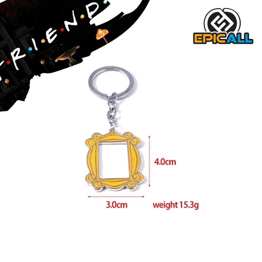 Llavero de aluminio, referente a la serie de television Friends.. Es el marco amarillo de la mirilla de la puerta.