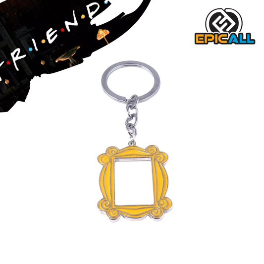 Llavero de aluminio, referente a la serie de television Friends.. Es el marco amarillo de la mirilla de la puerta.