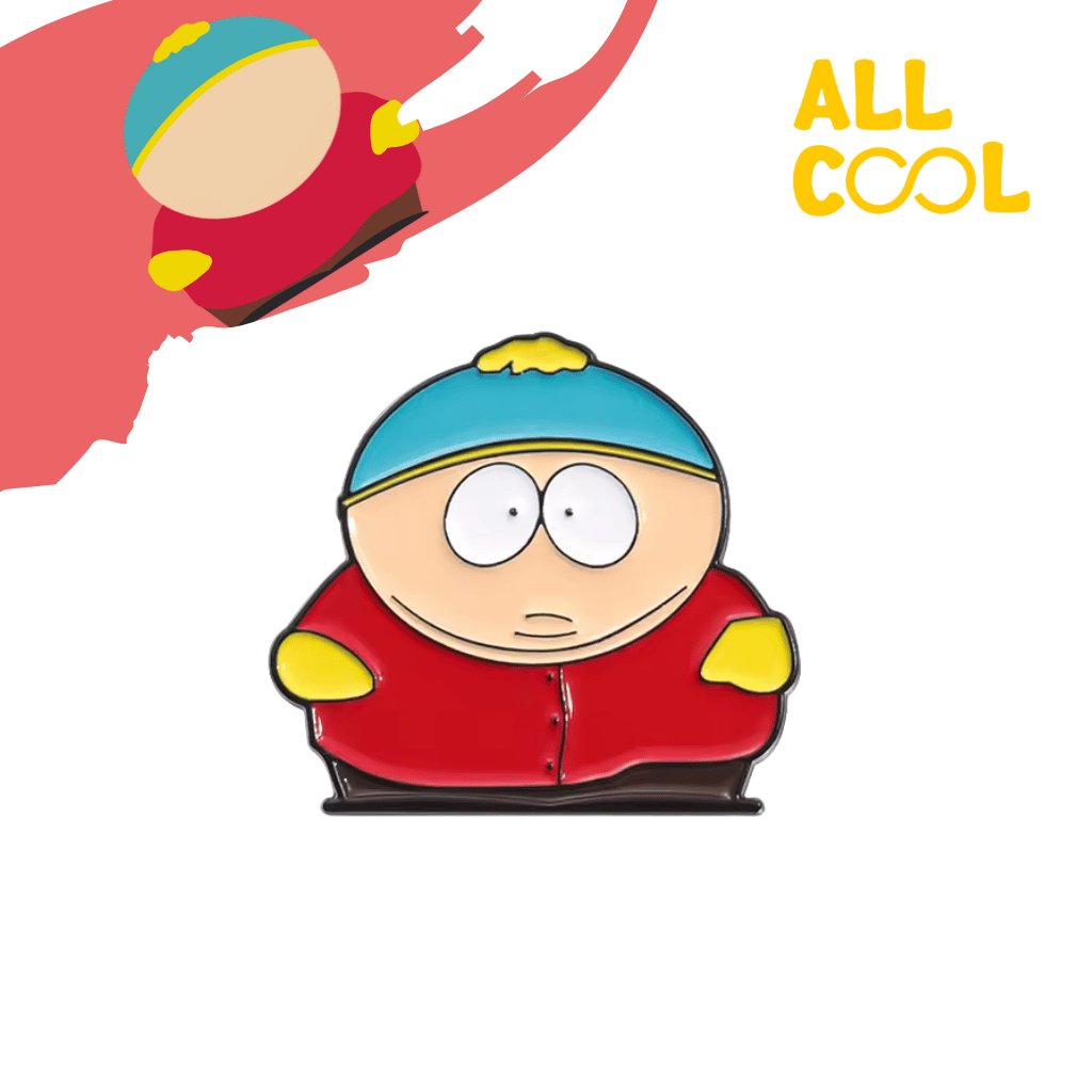 Pin metálico con el diseño de Cartman de la serie South Park. El pin es multicolor y tiene un acabado brillante.
