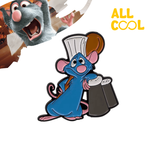 Pin metálico con el diseño de Ratatouille de la película de Disney Pixar. El pin es multicolor y tiene un acabado brillante.