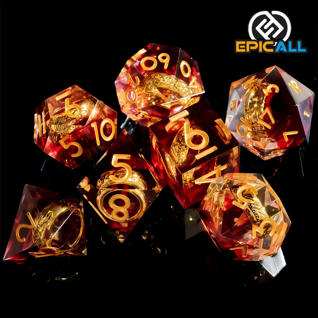 Foto del set de dados con fondo negro.