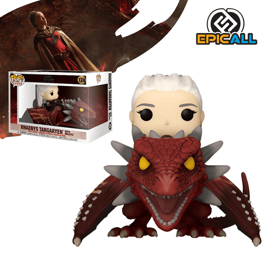 Funko POP! Rides Rhaenys Targaryen con Meleys #124. Un Funko POP! Rides que representa a Rhaenys Targaryen montada en su dragona, Meleys. 