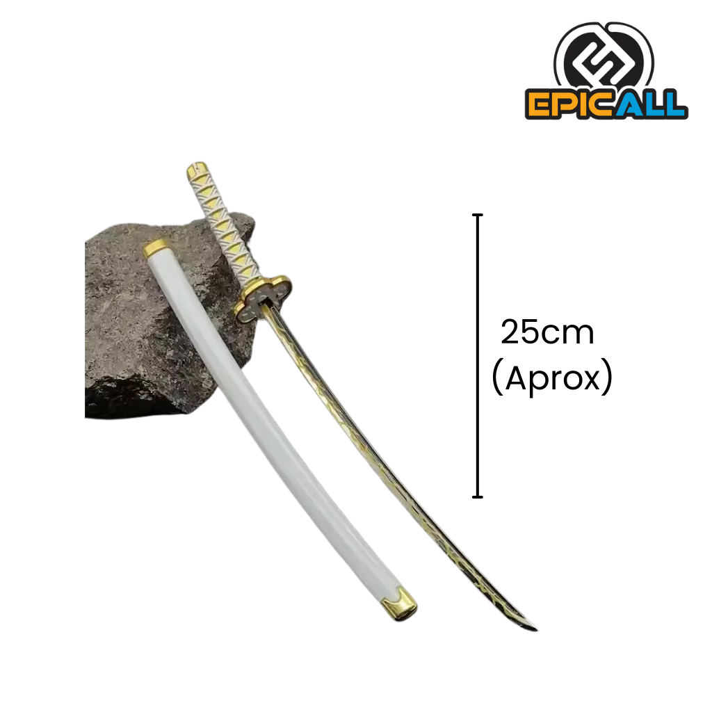 Medidas de la mini katana de Zenitsu, 25cm de largo.