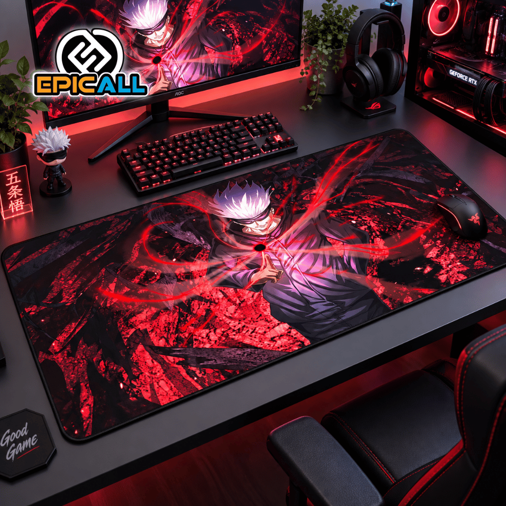 Mouse Pad Gamer 30x60 Diseño Satoru Gojo Rojo - Jujutsu Kaisen