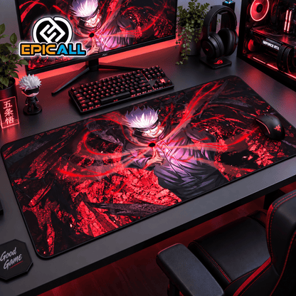 Mouse Pad Gamer 30x60 Diseño Satoru Gojo Rojo - Jujutsu Kaisen