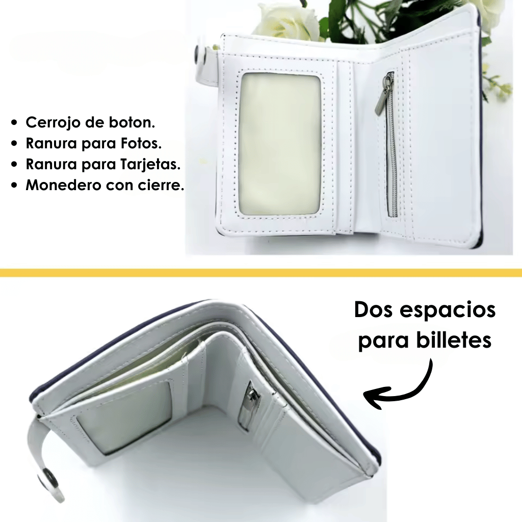 Foto de la billetera por dentro, con todos los compartimientos.