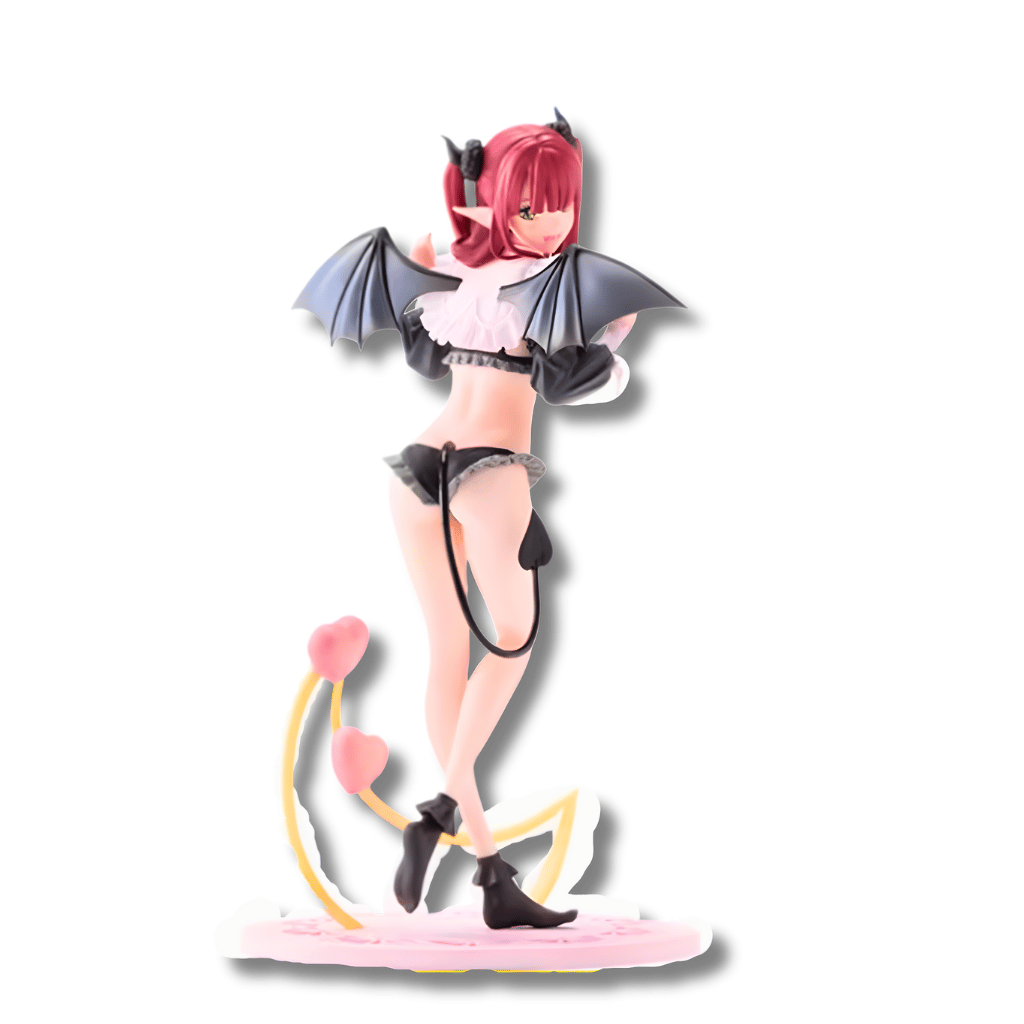 Una figura de estatua de Marin Kitagawa del anime My Dress-Up Darling, de unos 18 cm de altura, en pose arrodillada. El personaje está en cosplay de Súcubo, con cuernos y alas negras, cabello rojo y un traje de sirvienta demoníaca en negro y blanco.