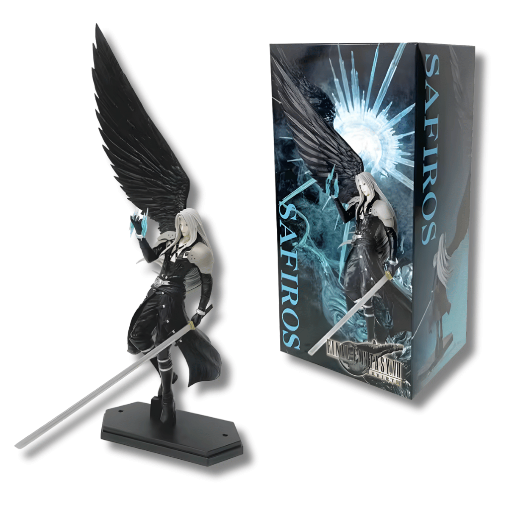 Imagen de la estatua de Sephiroth con su caja