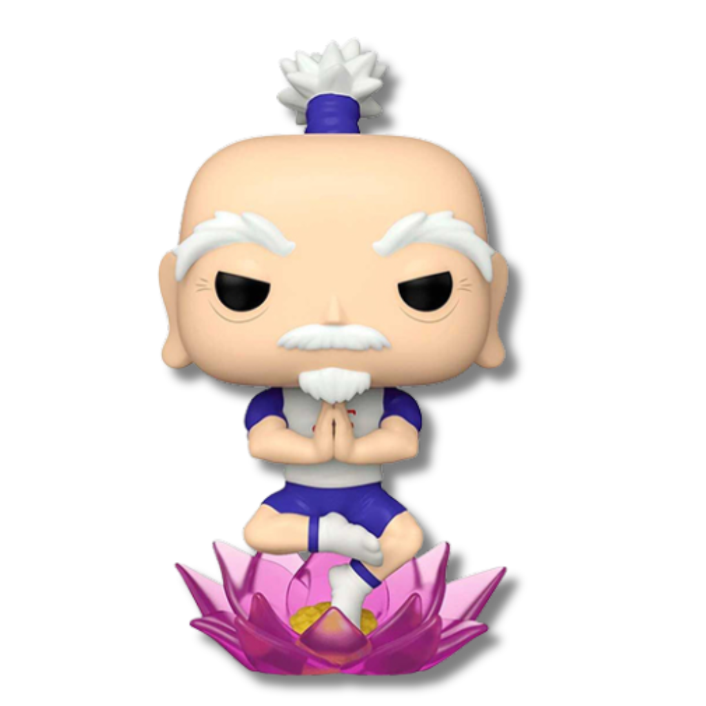Funko Pop numero 1132 del personaje Netero del anime Hunter x Hunter, con fondo blanco.