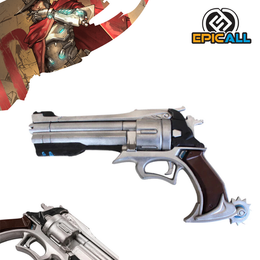 Fotografia del producto: Replica de goma eva, del revolver Peacekeeper que utiliza el personaje Cassidy en el videojuego Overwatch